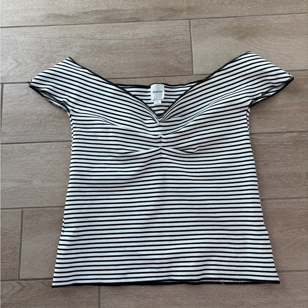 Anthropologie Maeve XL Striped Black and White Women's Top off the shoulder